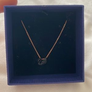Swarovski black swan necklace rose gold
